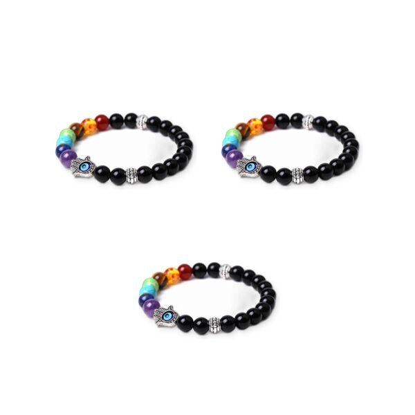 7 Chakra Black Agate Evil Eye Palm Balance Bracelet mySite