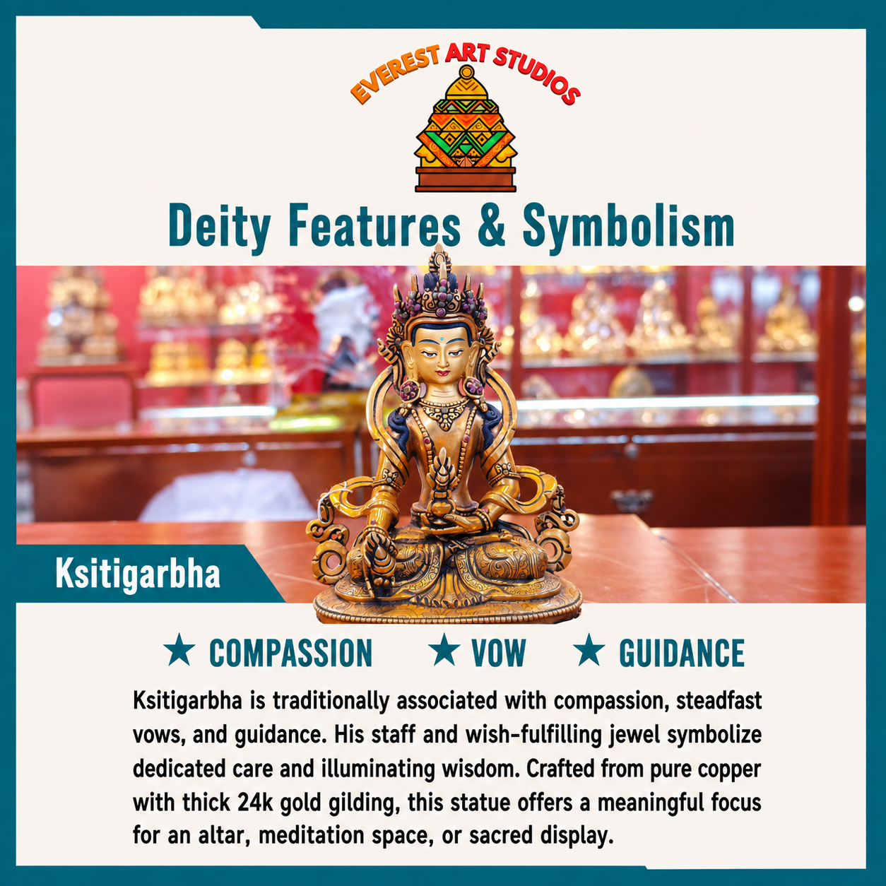 Ksitigarbha deity and symbolism information card