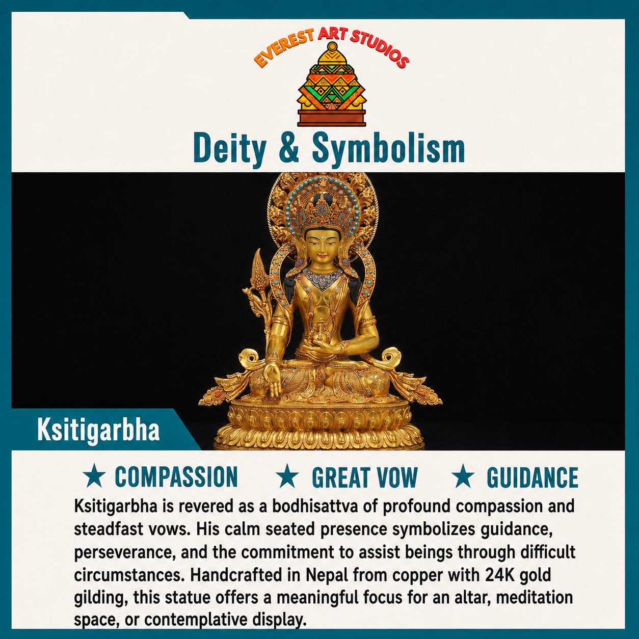 Ksitigarbha deity and symbolism information card
