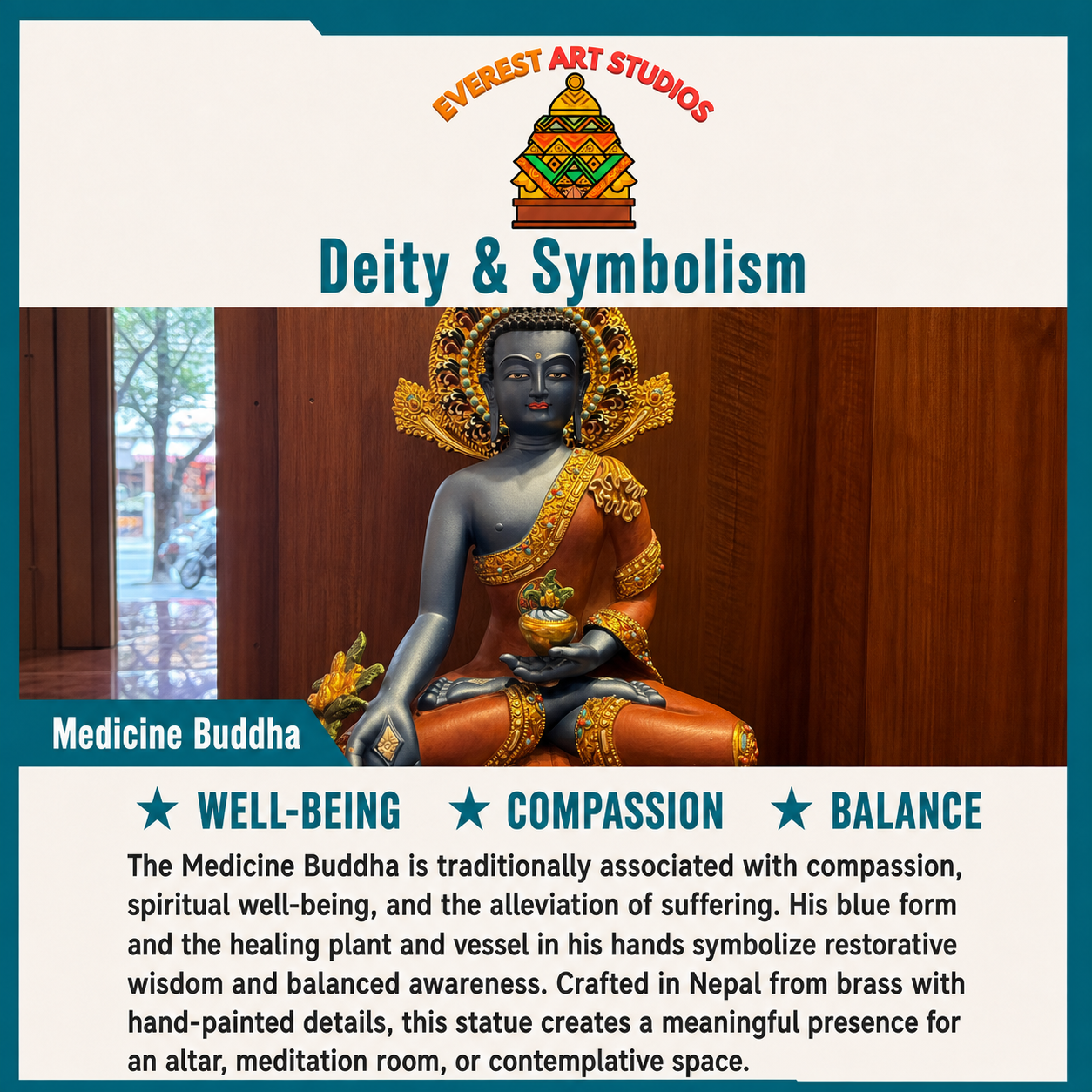 Blue Medicine Buddha deity and symbolism information card