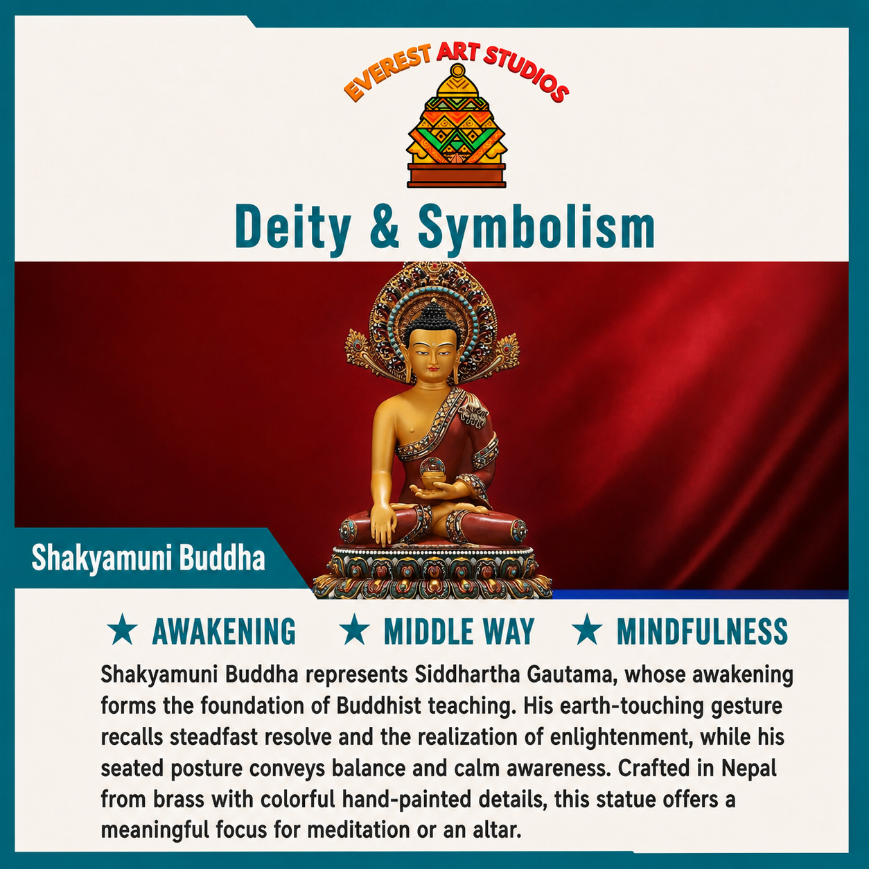 Shakyamuni Buddha deity and symbolism information card