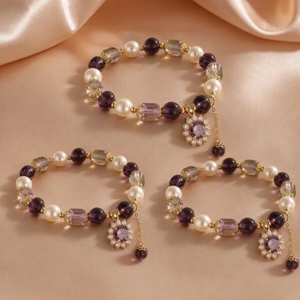 Amethyst Pearl Sunflower Pendant Balance Bracelet mySite