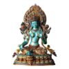 Handcrafted Green Tara Brass Statue – Nepalese Style Tibetan Buddhist Deity with Painted Back Panel (9 inch)