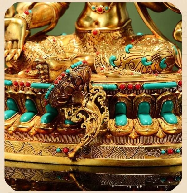 Full Gilded Green Tara Statue | Copper Buddhist Deity with Gem Inlay