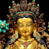 Full Gilded Green Tara Statue | Copper Buddhist Deity with Gem Inlay