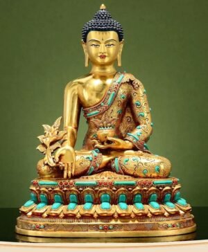 il_fullxfull.7494419992_anif Full Gilded Medicine Buddha Statue | Copper Bhaisajyaguru with Gem Inlay