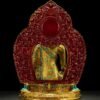 Full Gold-Plated Shakyamuni Buddha Statue with Tibetan Bead Inlays | Handmade Copper Buddhist Statue