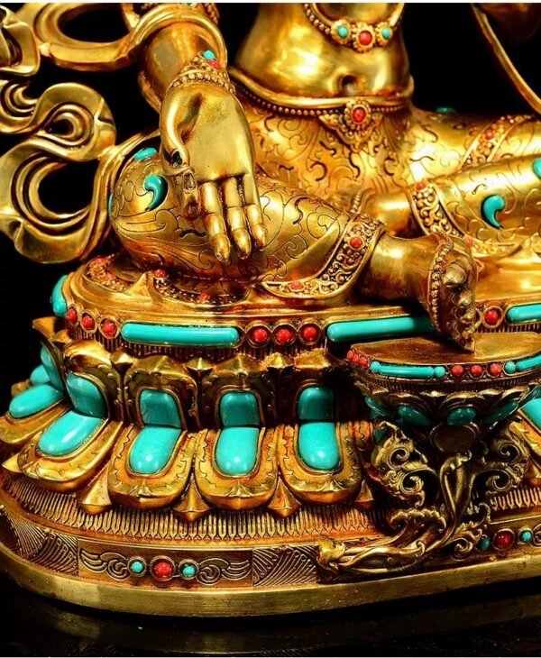Full Gilded Green Tara Statue | Copper Buddhist Deity with Gem Inlay