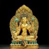 Full Gilded Green Tara Statue | Copper Buddhist Deity with Gem Inlay