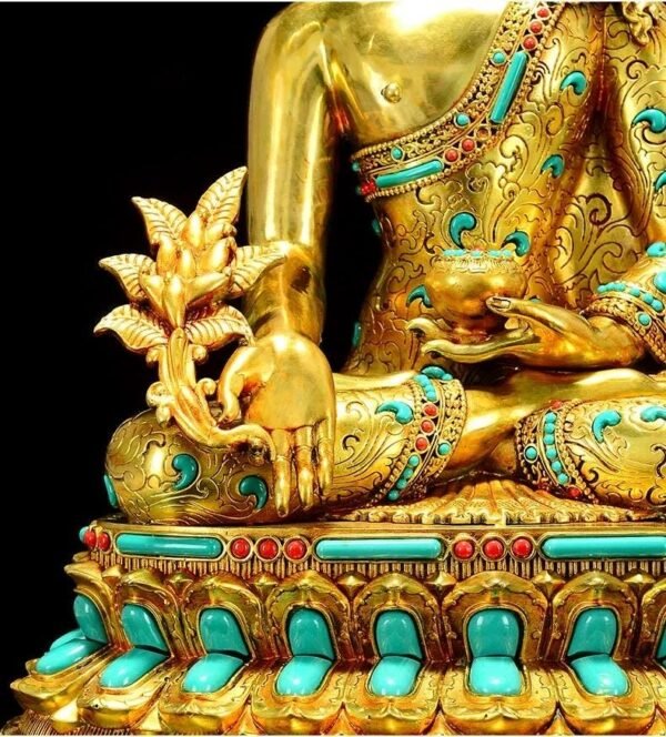 Full Gilded Medicine Buddha Statue | Copper Bhaisajyaguru with Gem Inlay
