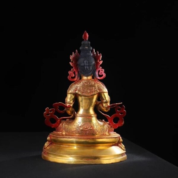 Vajrasattva Buddha Statue - Tibetan Antique Red Gold Finish - Buddhist Altar Decor - Healing Purification Tantric Deity - Himalayan Art