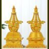 Gold Gilt Brass Buddhist Stupa Pagoda | Tibetan Relic Tower | Sacred Altar & Meditation Home Decor