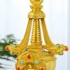 Gold Gilt Brass Buddhist Stupa Pagoda | Tibetan Relic Tower | Sacred Altar & Meditation Home Decor