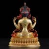 Handcrafted 4-Inch Chenrezig Buddha Statue, Nepali Mercury Gold Plated Copper, Exquisite Four-Armed Avalokiteshvara, Tibetan Buddhist Art