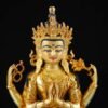 Handcrafted 4-Inch Chenrezig Buddha Statue, Nepali Mercury Gold Plated Copper, Exquisite Four-Armed Avalokiteshvara, Tibetan Buddhist Art