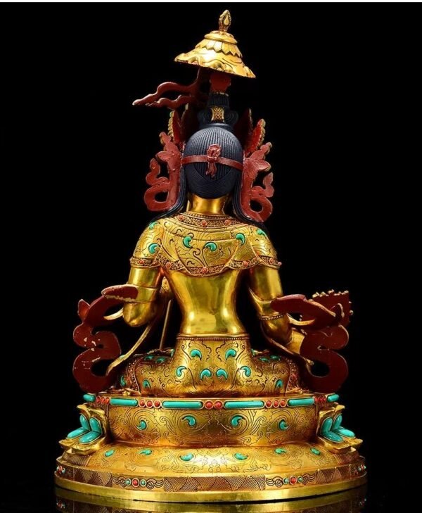 Gilded Copper Sitatapatra Statue, White Umbrella Goddess, Dukkar Buddha, Inlaid Colorful Beads, Tibetan Buddhist Art for Home Decor Altar