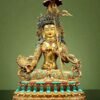 Gilded Copper Sitatapatra Statue, White Umbrella Goddess, Dukkar Buddha, Inlaid Colorful Beads, Tibetan Buddhist Art for Home Decor Altar