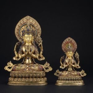 Tibetan Four-Armed Chenrezig Statue - 10" Bronze Avalokiteshvara Buddha Figurine for Home Altar Sacred Buddhist Decor