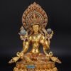 Nepali Handcrafted Green Tara Statue Gold Gilded Bronze Tibetan Buddha Goddess Figurine for Home Altar Decor, Zen Spiritual Healing Gift