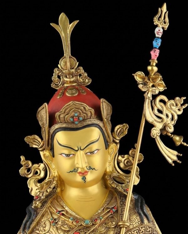 Handmade Nepalese Padmasambhava Statue - Hand-Chiseled Copper Guru Rinpoche - Rare Tibetan Buddhist Art - 21.26" Large Lotus Master Sculptur