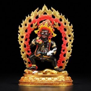 Handmade Black Jambhala Statue - Tibetan God of Wealth - 10.6" Nepalese Copper Painted Buddhist Deity - Feng Shui Wealth Protector