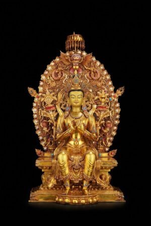 21" Gilt Bronze Maitreya Buddha Statue - Nepalese Jampa Buddha - Large Tibetan Future Buddha Sculpture - Sacred Home Altar Masterpiece