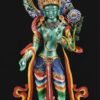 Green Tara Bodhisattva Statue, Hand-Engraved Copper Buddha, Nepali Painted Buddhist Deity, Zen Home Decor, Mindfulness Altar Accessory