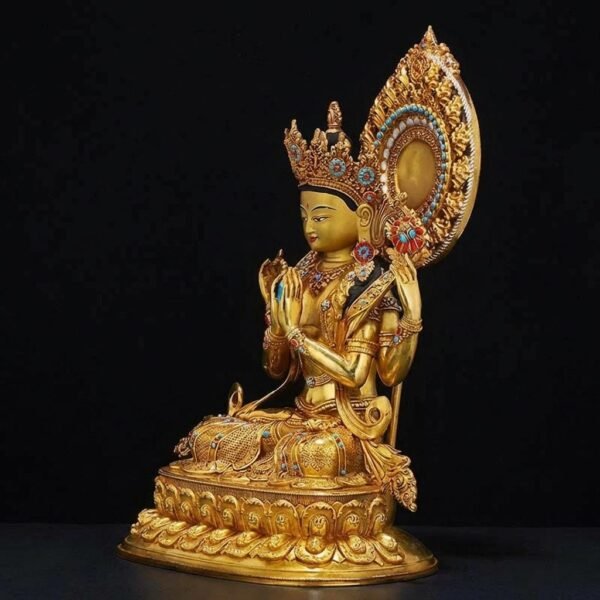 Nepali Handmade 24k Gold Gilded Four-Armed Chenrezig Statue - Tibetan Avalokiteshvara Buddha - Copper Buddhist Altar Decor - Spiritual Gift