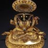 Nepali Handmade 24k Gold Gilded Four-Armed Chenrezig Statue - Tibetan Avalokiteshvara Buddha - Copper Buddhist Altar Decor - Spiritual Gift
