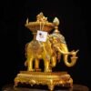 Tibetan Gilt Bronze Elephant Statues, Pair of Nepal Style Antique Elephant Ornaments, Handmade Sacred Buddhist Ritual Art, Home Decor