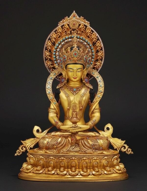 Amitayus Buddha Statue Nepal Gold Gilt Copper Long Life Buddha Statue Tibetan Buddhist Decor Buddha for Altar Home Meditation 10.6"-21.6"