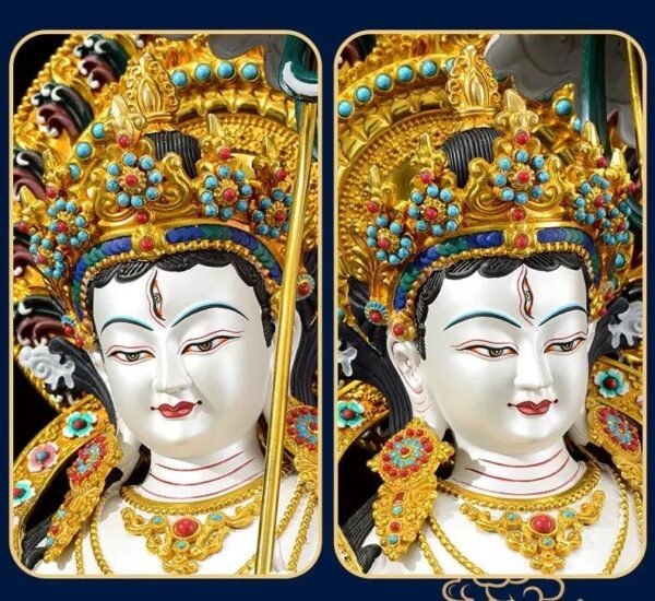 Sitatapatra Statue: Large White Umbrella Goddess Copper Buddha, Exquisite Hand-Painted Finish, Buddhist Ritual Home Altar Decor, Protective