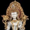 Nepali Green Tara Statue, Silver Plated Gold Gilded Copper Bodhisattva, Tibetan Buddhist Home Altar Decor, White Tara Blessing Sculpture
