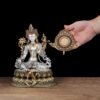 Nepali Green Tara Statue, Silver Plated Gold Gilded Copper Bodhisattva, Tibetan Buddhist Home Altar Decor, White Tara Blessing Sculpture