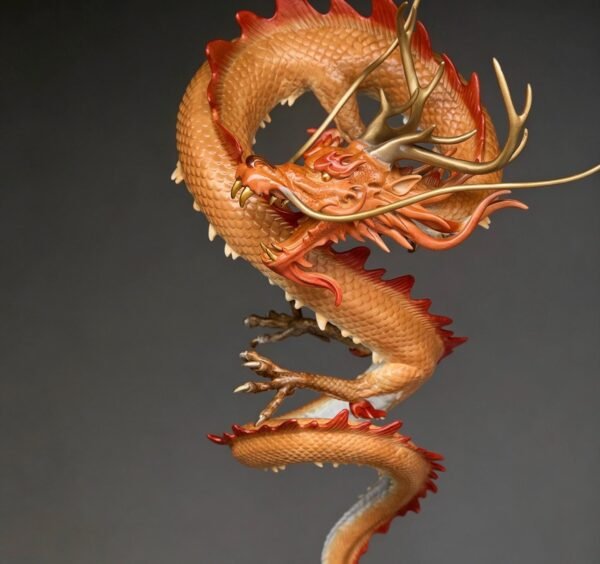 Chinese Brass Dragon Statue, Feng Shui Water Dragon Sculpture for Wealth, Neo-Chinese Living Room Decor, Luxury Office Desk Gift