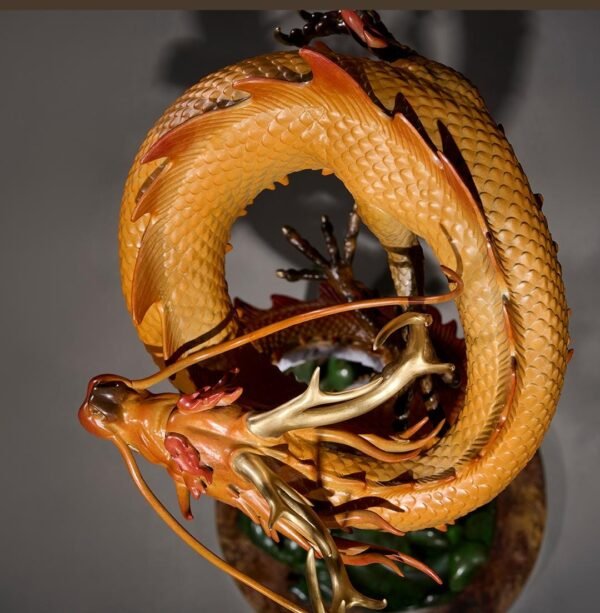 Chinese Brass Dragon Statue, Feng Shui Water Dragon Sculpture for Wealth, Neo-Chinese Living Room Decor, Luxury Office Desk Gift