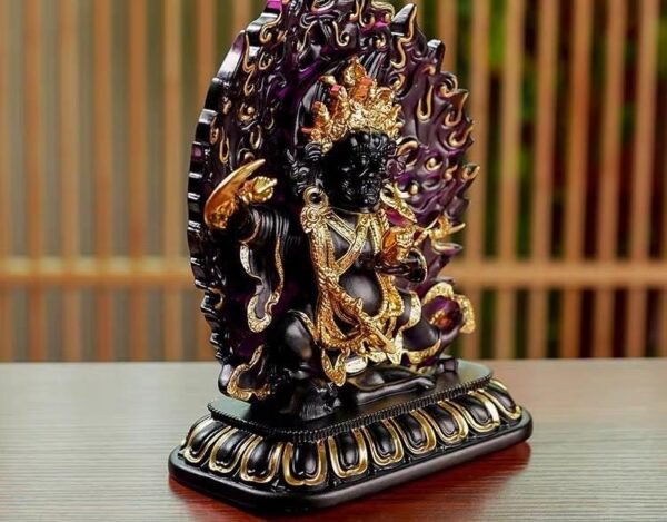 Ancient Glass Two-Armed Mahakala Dharma Protector, Traditional Liuli Art, Home Altar Sacred Décor