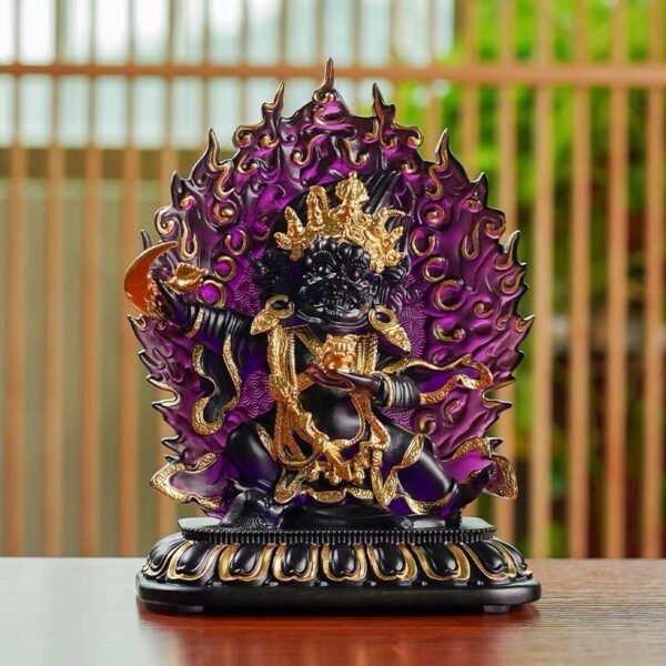 Ancient Glass Two-Armed Mahakala Dharma Protector, Traditional Liuli Art, Home Altar Sacred Décor