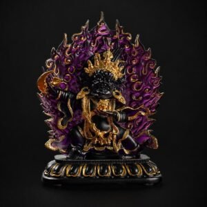 Ancient Glass Two-Armed Mahakala Dharma Protector, Traditional Liuli Art, Home Altar Sacred Décor