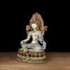 Nepali Green Tara Statue, Silver Plated Gold Gilded Copper Bodhisattva, Tibetan Buddhist Home Altar Decor, White Tara Blessing Sculpture