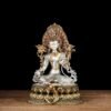 Nepali Green Tara Statue, Silver Plated Gold Gilded Copper Bodhisattva, Tibetan Buddhist Home Altar Decor, White Tara Blessing Sculpture