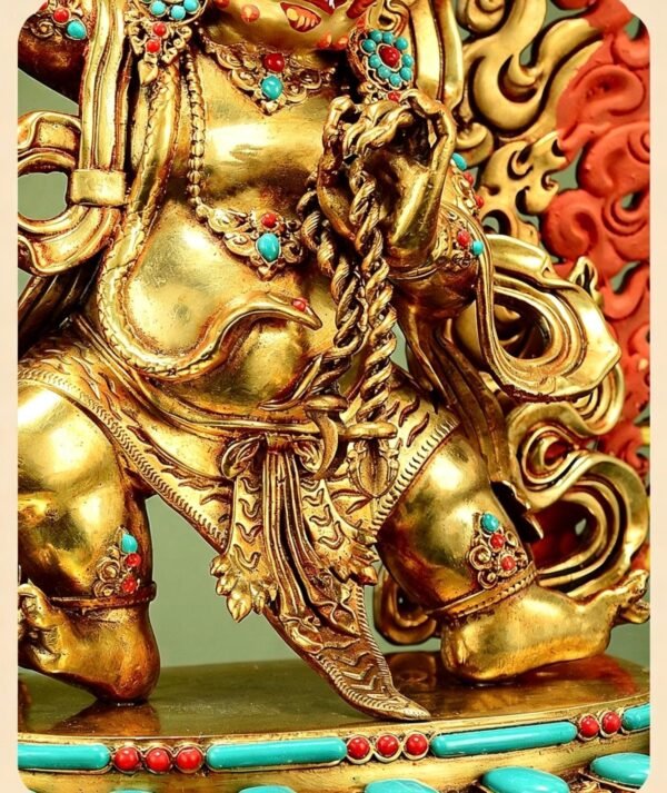 Gilt Brass Vajrapani Statue Wrathful Tibetan Buddhist Deity Mahabala Home Altar Decor Turquoise Inlaid Protection Guardian Bodhisattva
