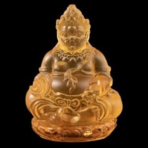 Mini Yellow Dzambhala Statue, 2" Liuli Glass Buddha, Feng Shui Car Dashboard Decor, God of Wealth Office Desk Ornament, Buddhist Gift