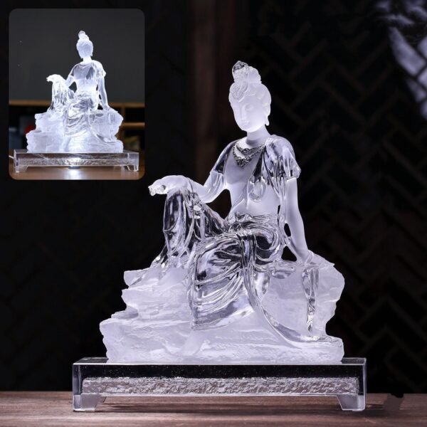Colored Glaze Guanyin Statue • Avalokiteshvara Buddha Sculpture • Water Moon Guanyin for Home Altar • Zen Buddhist Decor • Feng Shui Gift