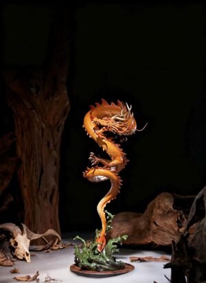 Chinese Brass Dragon Statue, Feng Shui Water Dragon Sculpture for Wealth, Neo-Chinese Living Room Decor, Luxury Office Desk Gift