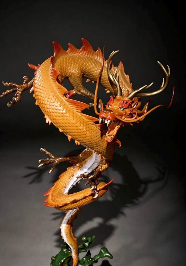 Chinese Brass Dragon Statue, Feng Shui Water Dragon Sculpture for Wealth, Neo-Chinese Living Room Decor, Luxury Office Desk Gift