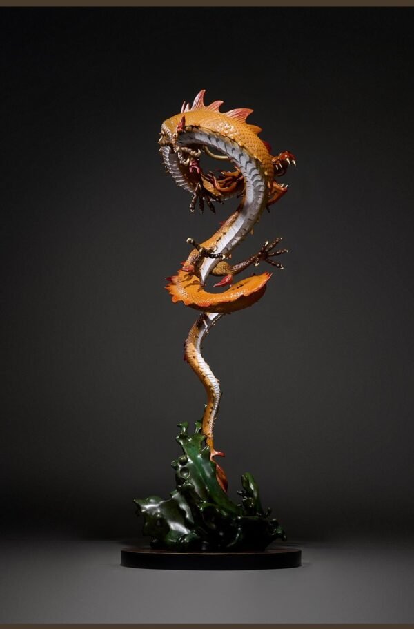 Chinese Brass Dragon Statue, Feng Shui Water Dragon Sculpture for Wealth, Neo-Chinese Living Room Decor, Luxury Office Desk Gift