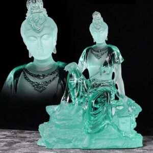 Colored Glaze Guanyin Statue • Avalokiteshvara Buddha Sculpture • Water Moon Guanyin for Home Altar • Zen Buddhist Decor • Feng Shui Gift