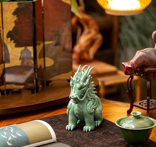 Funny Pixiu Qilin Tea Pet Jingdezhen Ceramic, Quirky Feng Shui Decor, Cute Kylin Tea Companion, Good Luck Wealth Wealth Charm Office Gift