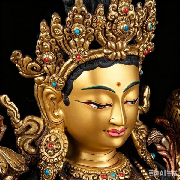 14 Inch Green Tara Statue, Nepalese Handmade Copper Gilt Silver Tara, Tibetan Buddhist Goddess, Feng Shui Altar Decor, Healing Mother Buddha